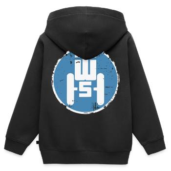 Traktorenwerk Schönebeck Retro - Progrès de la RDA - Sweat Premium à capuche zippé enfant bio - noir - Dos - AI Model Kid Male (0cm)