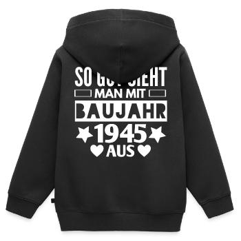 Baujahr 1945 Geburtstagsgeschenk - Kinder Premium Organic Zip Hoodie - Schwarz - Hinten - AI Model Kid Male (0cm)