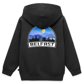 Belfast Irlande du Nord Skyline Vintage Sunset Tr - Sweat Premium à capuche zippé enfant bio - noir - Dos - AI Model Kid Male (0cm)