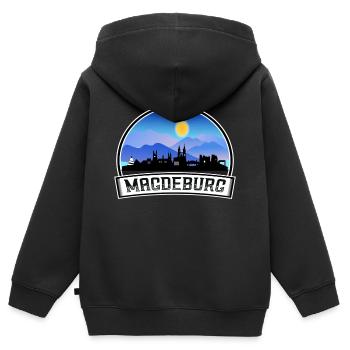 Magdebourg Allemagne Skyline Vintage Sunset Voyage Donc - Sweat Premium à capuche zippé enfant bio - noir - Dos - AI Model Kid Male (0cm)