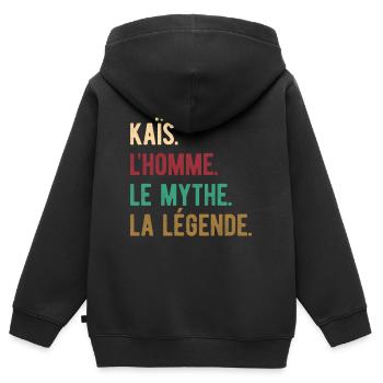 KAÏS L'HOMME LE MYTHE LA LÉGENDE - Sweat Premium à capuche zippé enfant bio - noir - Dos - AI Model Kid Male (0cm)