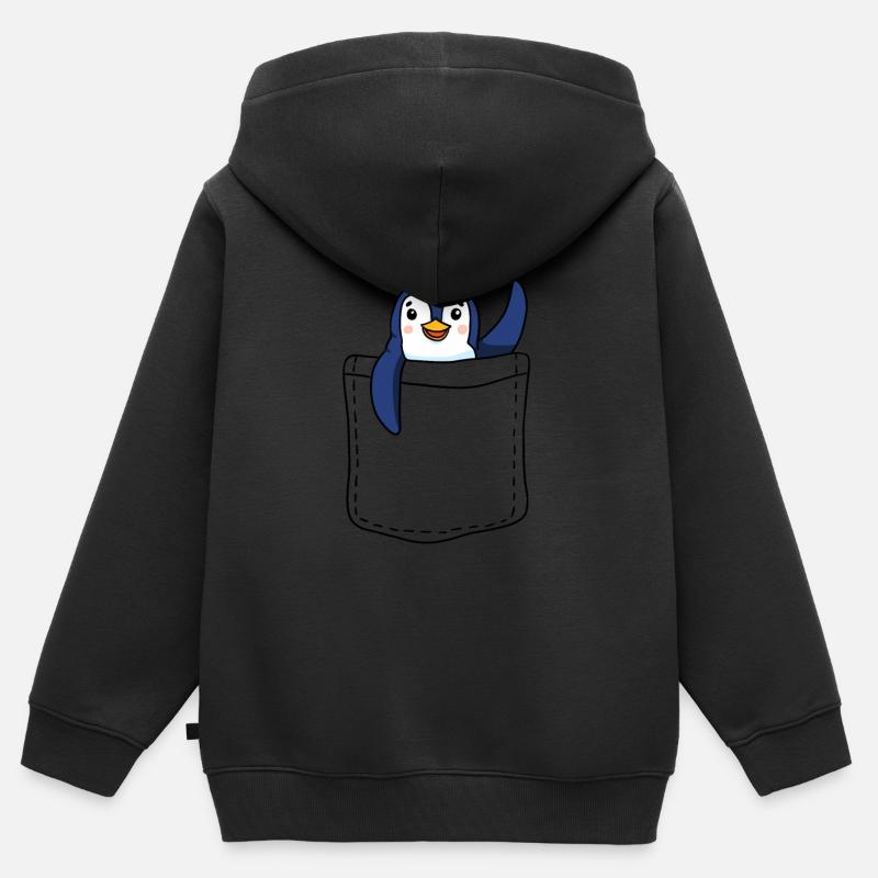 Pingvin - Premium børne zip-hættetrøje økologisk - sort