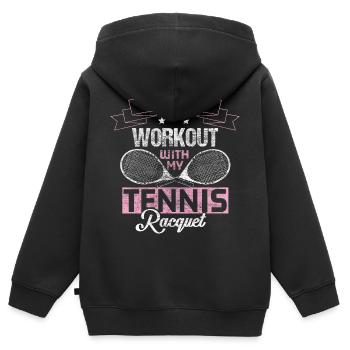 Tennis Aufschlag Tennisplatz Geschenk - Kinder Premium Organic Zip Hoodie - Schwarz - Hinten - AI Model Kid Male (0cm)
