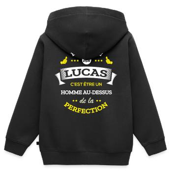 LUCAS PARFAIT - NOM LUCAS - Sweat Premium à capuche zippé enfant bio - noir - Dos - AI Model Kid Male (0cm)