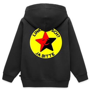linksrutsch? ja bitte - Kinder Premium Organic Zip Hoodie - Schwarz - Hinten - AI Model Kid Male (0cm)