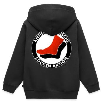 antifaschistische socken aktion - Kinder Premium Organic Zip Hoodie - Schwarz - Hinten - AI Model Kid Male (0cm)