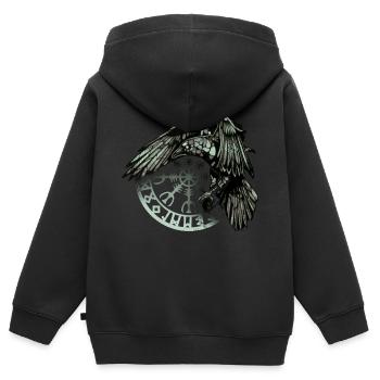 Grüne Wikingerkrähe und Runensymbol - Kinder Premium Organic Zip Hoodie - Schwarz - Hinten - AI Model Kid Male (0cm)