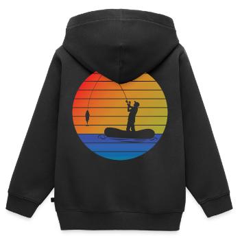 Pêcher pêcher rétro pêche pêche pêche - Sweat Premium à capuche zippé enfant bio - noir - Dos - AI Model Kid Male (0cm)