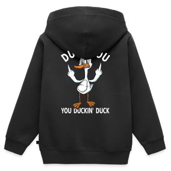 Ente Mittelfinger - Kinder Premium Organic Zip Hoodie - Schwarz - Hinten - AI Model Kid Male (0cm)