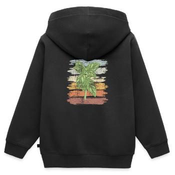 Conception rétro basilic à base de plantes - Sweat Premium à capuche zippé enfant bio - noir - Dos - AI Model Kid Male (0cm)