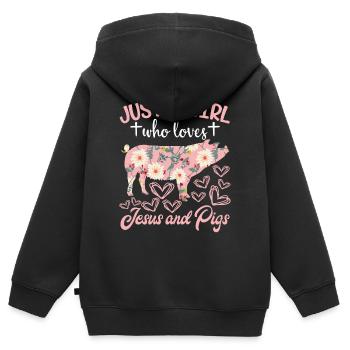 Jésus Rose Porc Fermier Oink Ferme Grange Oink - Sweat Premium à capuche zippé enfant bio - noir - Dos - AI Model Kid Male (0cm)