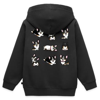 Kawaii Schwarz Tricolor Corgi - Kinder Premium Organic Zip Hoodie - Schwarz - Hinten - AI Model Kid Male (0cm)