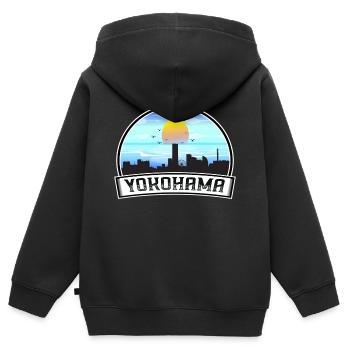 Yokohama Japan Skyline Vintage Sonnenuntergang Reise Souve - Kinder Premium Organic Zip Hoodie - Schwarz - Hinten - AI Model Kid Male (0cm)