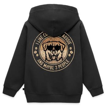 Amateurs de café Australian Shepherd - Sweat Premium à capuche zippé enfant bio - noir - Dos - AI Model Kid Male (0cm)