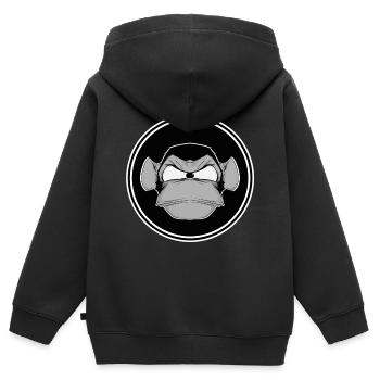Chimpanzé Singe Drôle Comic Comicstyle Gaming - Sweat Premium à capuche zippé enfant bio - noir - Dos - AI Model Kid Male (0cm)