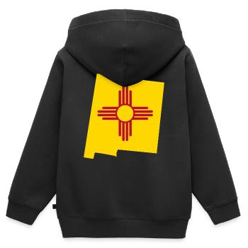 Carte du drapeau du Nouveau-Mexique de l’État des États-Unis - Sweat Premium à capuche zippé enfant bio - noir - Dos - AI Model Kid Male (0cm)