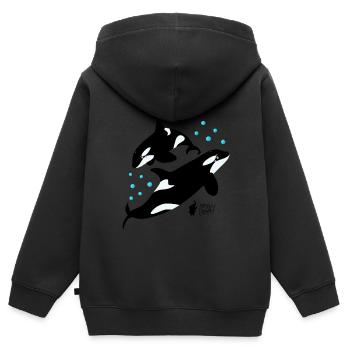 Orcas im Meer - Kinder Premium Organic Zip Hoodie - Schwarz - Hinten - AI Model Kid Male (0cm)