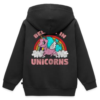 Licornes Conte de Fée Rose - Sweat Premium à capuche zippé enfant bio - noir - Dos - AI Model Kid Male (0cm)