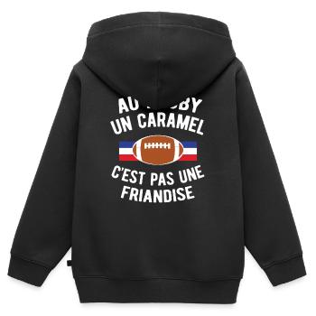 AU RUGBY UN CARAMEL C'EST PAS UNE FRIANDISE - Sweat Premium à capuche zippé enfant bio - noir - Dos - AI Model Kid Male (0cm)