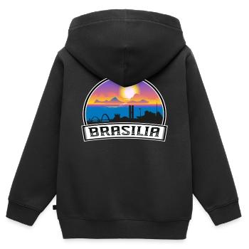 Brasilia Brasilien Skyline Vintage Sonnenuntergang Travel Souv - Kinder Premium Organic Zip Hoodie - Schwarz - Hinten - AI Model Kid Male (0cm)