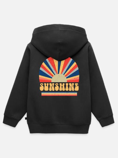 Retro 70s Style Hippie Sunshine - Kids Premium Organic Zip-up Hoodie - black