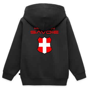 Hergestellt in Savoie - Kinder Premium Organic Zip Hoodie - Schwarz - Hinten - AI Model Kid Male (0cm)