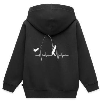 Angeln Zitat Angeln Herzschlag Fischer - Kinder Premium Organic Zip Hoodie - Schwarz - Hinten - AI Model Kid Male (0cm)