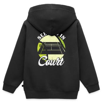 Conception de tennis drôle Rendez-vous au tribunal - Sweat Premium à capuche zippé enfant bio - noir - Dos - AI Model Kid Male (0cm)