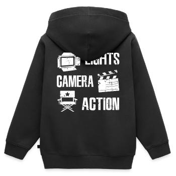 Cinéaste - Sweat Premium à capuche zippé enfant bio - noir - Dos - AI Model Kid Male (0cm)