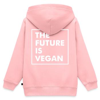 Go Vegan - Fier Végétalien - 04 - neg - Sweat Premium à capuche zippé enfant bio - rose - Dos - AI Model Kid Female (0cm)