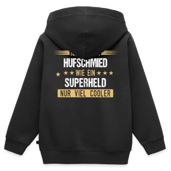 Hufschmied Hufe Schmied Tierhufen Hufeisen Spruch - Kinder Premium Organic Zip Hoodie - Schwarz - Hinten - AI Model Kid Male (0cm)