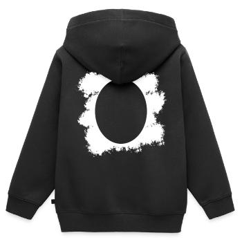 Fond blanc avec décoration de forme ovale - Sweat Premium à capuche zippé enfant bio - noir - Dos - AI Model Kid Male (0cm)