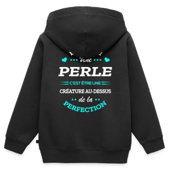 PERLE PARFAITE - NOM PERLE - Sweat Premium à capuche zippé enfant bio - noir - Dos - AI Model Kid Male (0cm)