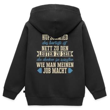 Hufschmied Hufe Schmied Tierhufen Hufeisen Spruch - Kinder Premium Organic Zip Hoodie - Schwarz - Hinten - AI Model Kid Male (0cm)