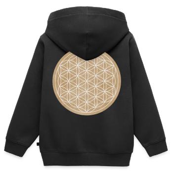 SYMBOLE - FLEUR DE VIE - ÉNERGIE POSITIVE - Sweat Premium à capuche zippé enfant bio - noir - Dos - AI Model Kid Male (0cm)