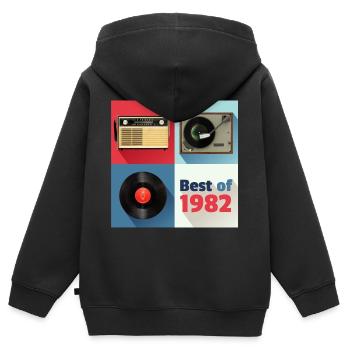 Le meilleur de 1982 Vinyl Radio Oldschool Turntable - Sweat Premium à capuche zippé enfant bio - noir - Dos - AI Model Kid Male (0cm)