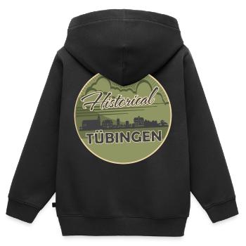 tübingen, skyline, cercle, coupe ciseaux, vert, rétro - Sweat Premium à capuche zippé enfant bio - noir - Dos - AI Model Kid Male (0cm)