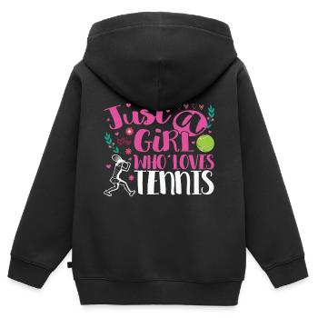 Citation de tennis juste une fille qui aime le tennis - Sweat Premium à capuche zippé enfant bio - noir - Dos - AI Model Kid Male (0cm)