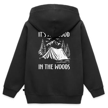 Citation de camping drôle Tout va bien dans les bois Cam - Sweat Premium à capuche zippé enfant bio - noir - Dos - AI Model Kid Male (0cm)