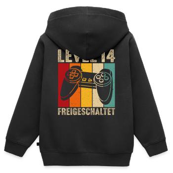 14.Geburtstag - 14 jahre level 14 freigeschaltet - Kinder Premium Organic Zip Hoodie - Schwarz - Hinten - AI Model Kid Male (0cm)