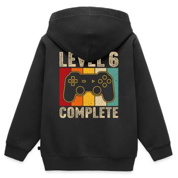 6ème anniversaire - 6 ans Gamer Niveau 6 terminé - Sweat Premium à capuche zippé enfant bio - noir - Dos - AI Model Kid Male (0cm)
