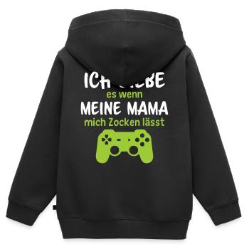 Ich liebe es wenn meine mama mich zocken lässt - Kinder Premium Organic Zip Hoodie - Schwarz - Hinten - AI Model Kid Male (0cm)