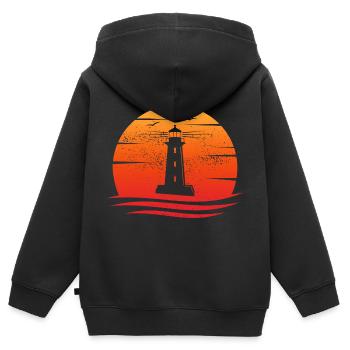 Leuchtturm retro küste ostsee nordsee küste - Kinder Premium Organic Zip Hoodie - Schwarz - Hinten - AI Model Kid Male (0cm)