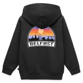 Belfast Irlande du Nord Skyline Vintage Sunset Tr - Sweat Premium à capuche zippé enfant bio - noir - Dos - AI Model Kid Male (0cm)
