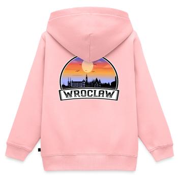 Wroclaw Pologne Skyline Vintage Sunset Travel Souve - Sweat Premium à capuche zippé enfant bio - rose - Dos - AI Model Kid Female (0cm)
