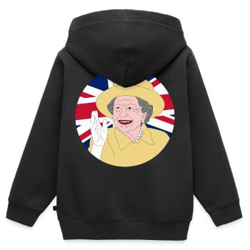 Königin Elisabeth II. mit Britischer Flagge - Kinder Premium Organic Zip Hoodie - Schwarz - Hinten - AI Model Kid Male (0cm)