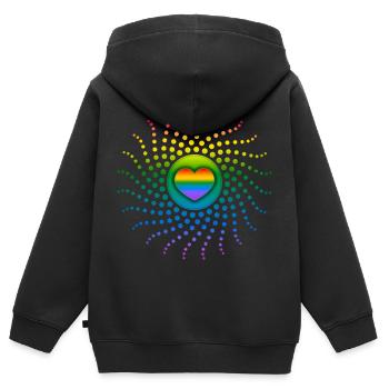 Rainbow Heart, Gay Pride, LGBT, LGBTQ, Rave, CSD - Sweat Premium à capuche zippé enfant bio - noir - Dos - AI Model Kid Male (0cm)