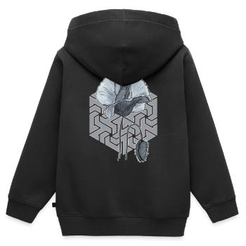 coquelicot noir et blanc avec hexagone en arrière-plan - Sweat Premium à capuche zippé enfant bio - noir - Dos - AI Model Kid Male (0cm)