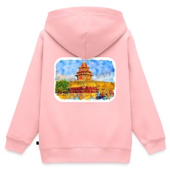 Beijing China Watercolor Sketch Illustration - Kids Premium Organic Zip-up Hoodie - rose - Back - AI Model Kid Female (0cm)