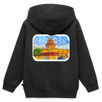 Beijing China Watercolor Sketch Illustration - Kids Premium Organic Zip-up Hoodie - black - Back - AI Model Kid Male (0cm)